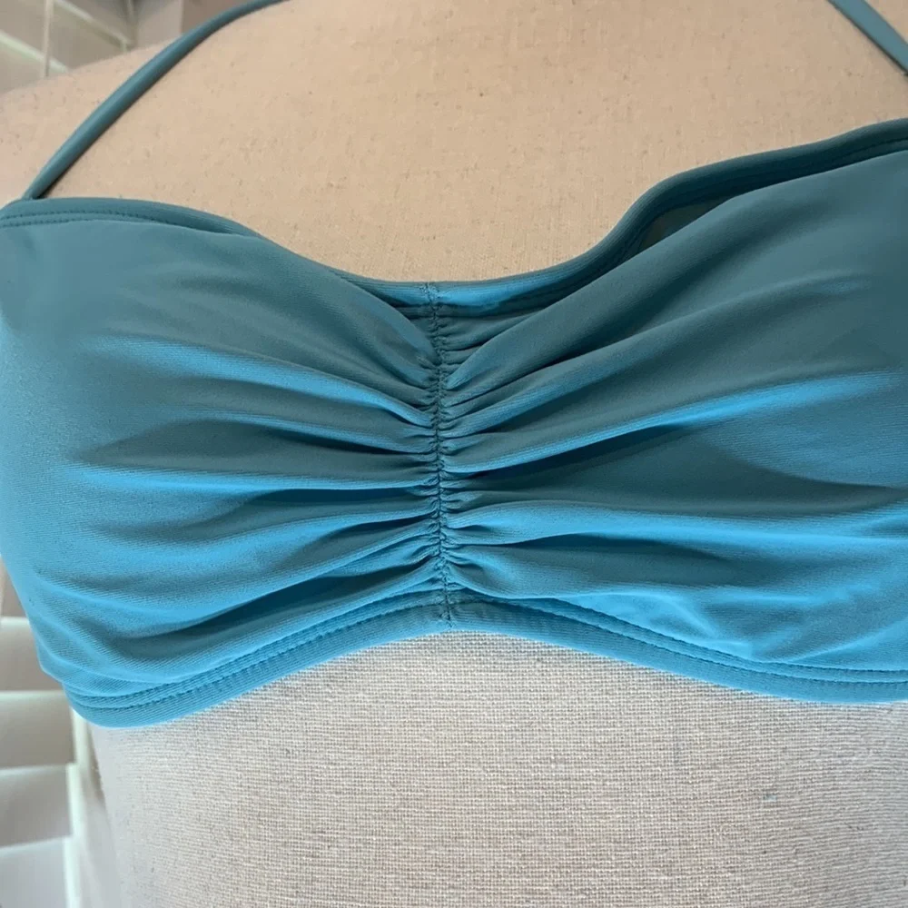 Mae Swimwear Rouched Bandeau Bikini Top (for A-C cups) - Blue / Green - Medium